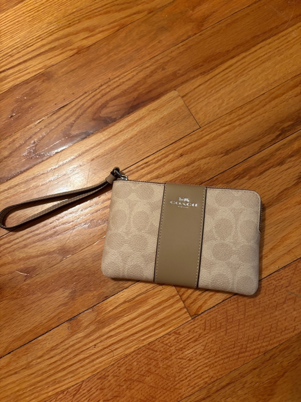 Coach Beige and Taupe Signature Wristlet